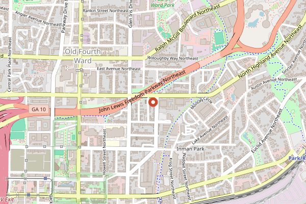 Map showing Highland Bakery in Atlanta