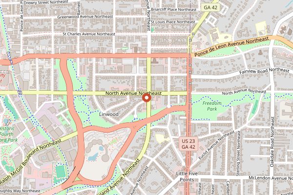 Map showing Manuel's Tavern in Atlanta