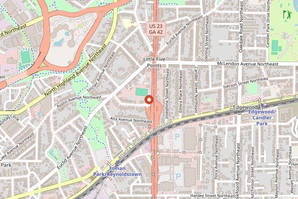 Map showing The Wrecking Bar Brewpub in Atlanta