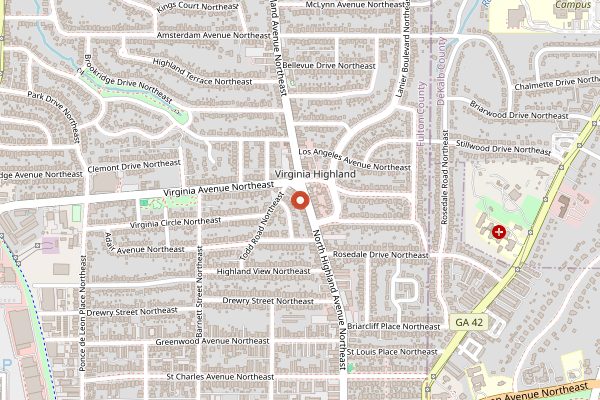 Map showing Aurora Coffee in Atlanta