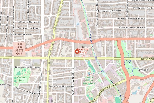 Map showing Dancing Goats Coffee Bar in Atlanta
