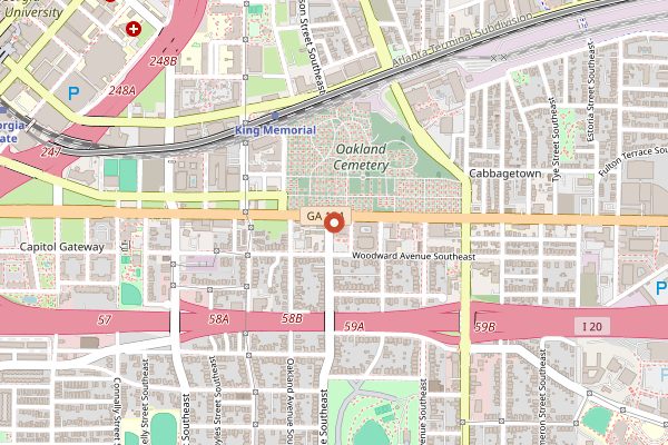 Map showing Octane Coffee Grant Park in Atlanta