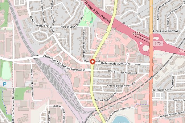 Map showing Waffle House (Howell Mill) in Atlanta