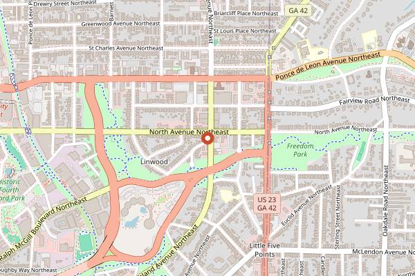Map showing Manuel's Tavern in Atlanta