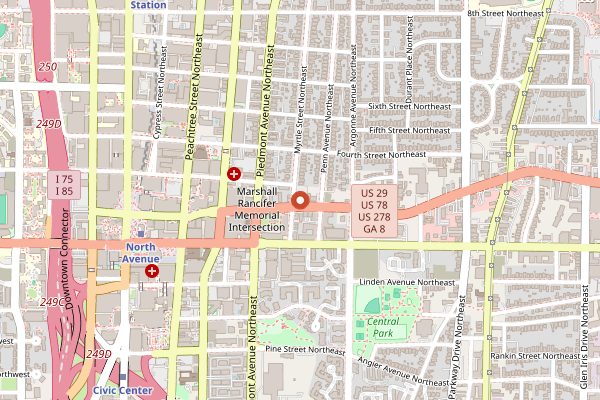 Map showing Mary Mac's Tea Room in Atlanta