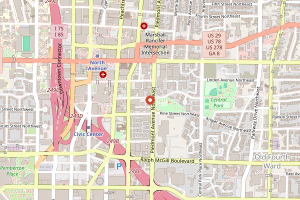 Map showing Poor Calvin's in Atlanta