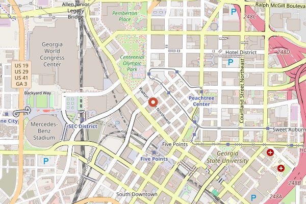 Map showing J.R. Crickets in Atlanta
