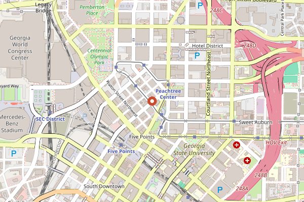 Map showing The Original Hot Dog Factory in Atlanta