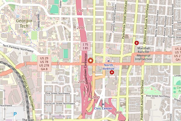 Map showing The Varsity in Atlanta