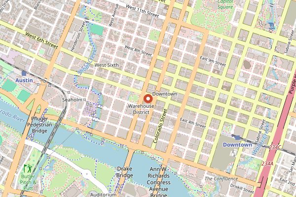 Map showing The Roosevelt Room in Austin