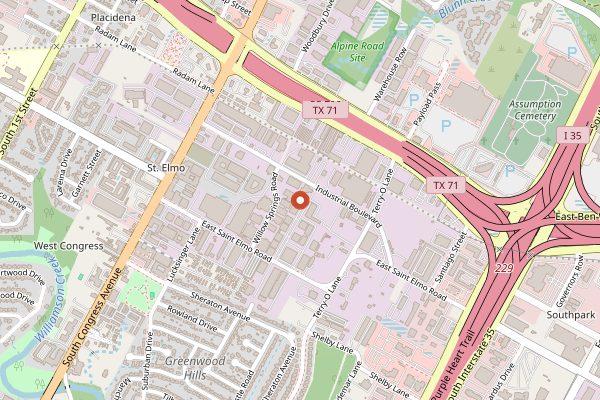 Map showing St. Elmo Brewing Company in Austin