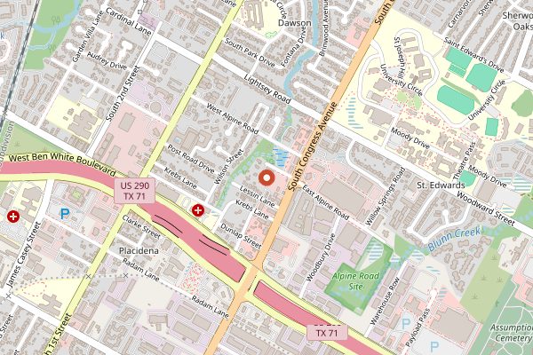 Map showing Cosmic Coffee + Beer Garden in Austin