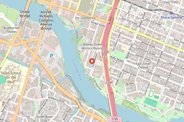Map showing Cuvée Coffee (Rainey) in Austin
