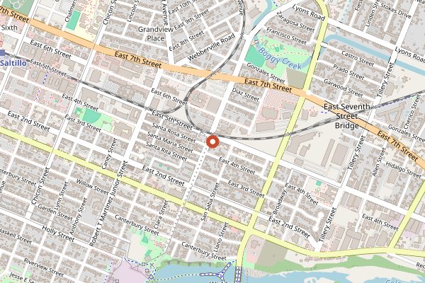 Map showing Greater Goods Coffee Roasters (East 5th) in Austin