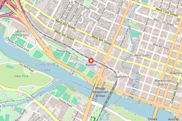 Map showing Houndstooth Coffee (Frost Bank Tower) in Austin