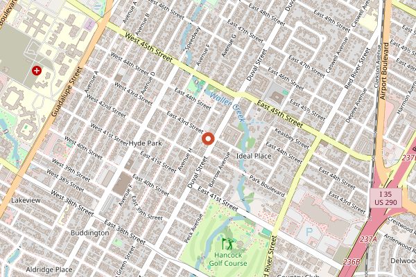 Map showing Quack's 43rd Street Bakery in Austin
