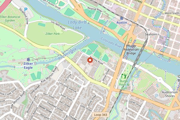 Map showing Casa de Luz in Austin