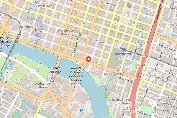 Map showing Fareground (downtown food hall) in Austin