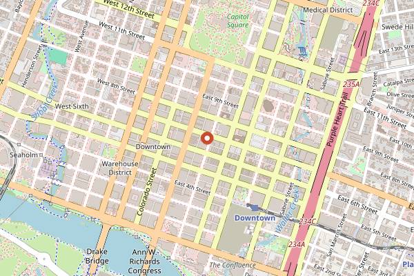 Map showing Here Nor There in Austin