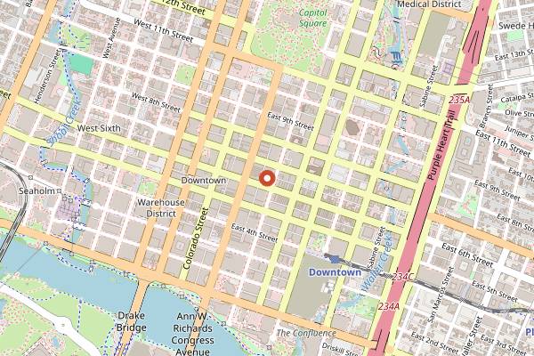 Map showing The Driskill Bar in Austin