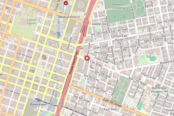 Map showing Franklin Barbecue in Austin