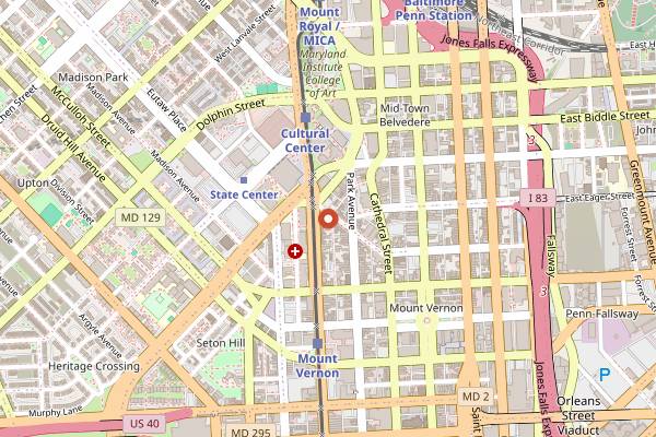Map showing The Bun Shop in Baltimore