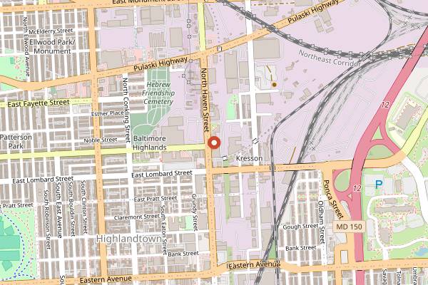 Map showing Monument City Brewing in Baltimore