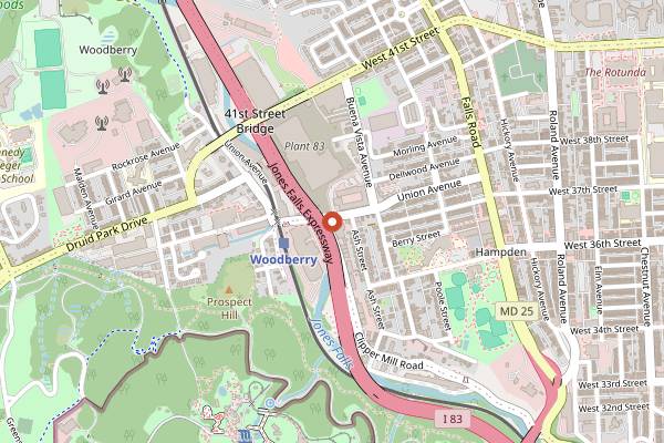 Map showing Waverly Brewing in Baltimore