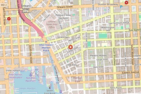 Map showing Attman's Delicatessen in Baltimore