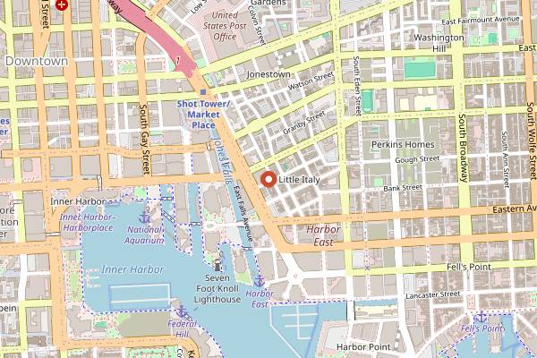Map showing Vaccaro's Italian Pastry Shop in Baltimore