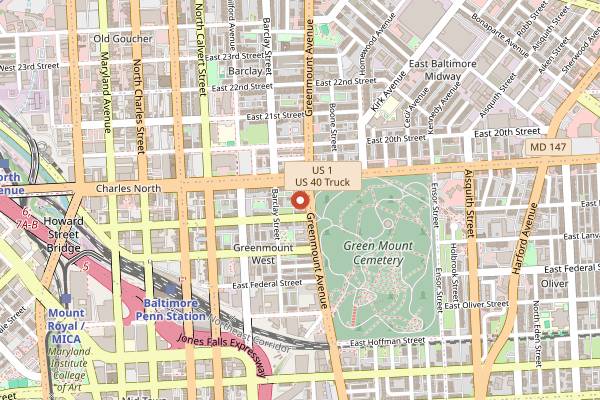 Map showing Thread Coffee Roasters in Baltimore