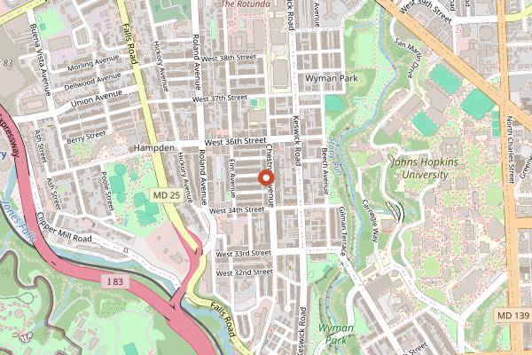 Map showing Harmony Bakery in Baltimore