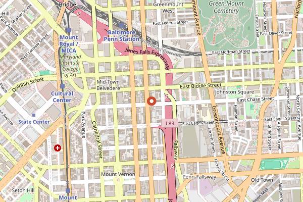 Map showing The Prime Rib in Baltimore