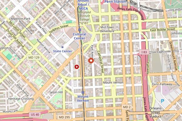 Map showing The Drinkery in Baltimore