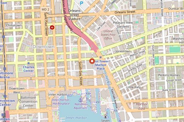 Map showing Power Plant Live in Baltimore