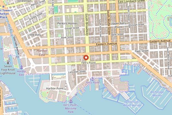 Map showing Broadway Market in Baltimore