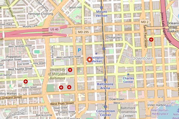 Map showing Connie's Chicken and Waffles in Baltimore