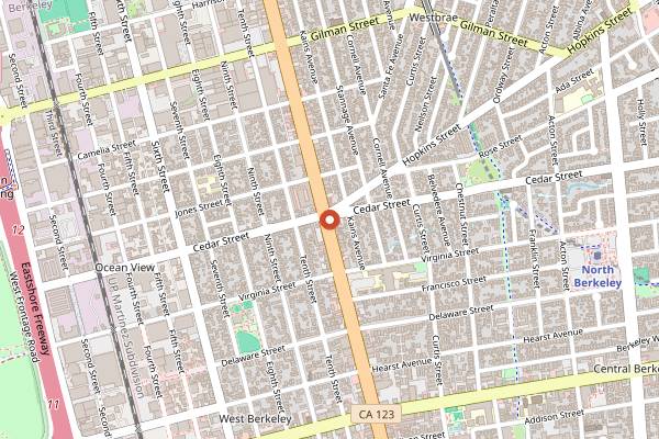 Map showing Acme Bread Production Window in Berkeley