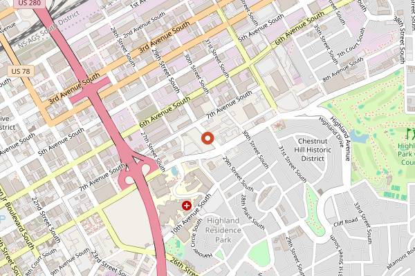 Map showing Lou's Pub and Package Store in Birmingham