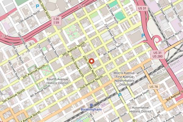 Map showing Yo' Mama's in Birmingham