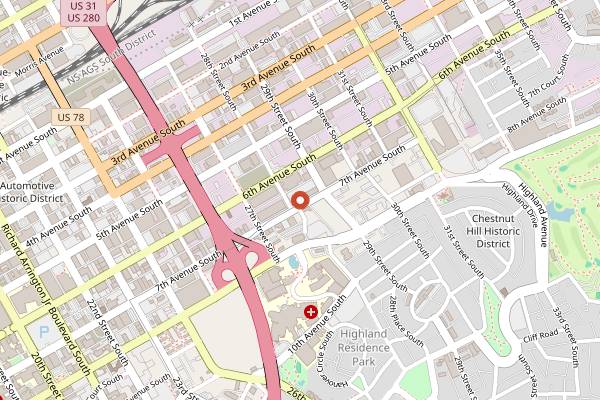Map showing Hattie B's Hot Chicken in Birmingham