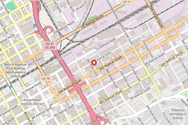 Map showing The Farmers Market at Pepper Place in Birmingham