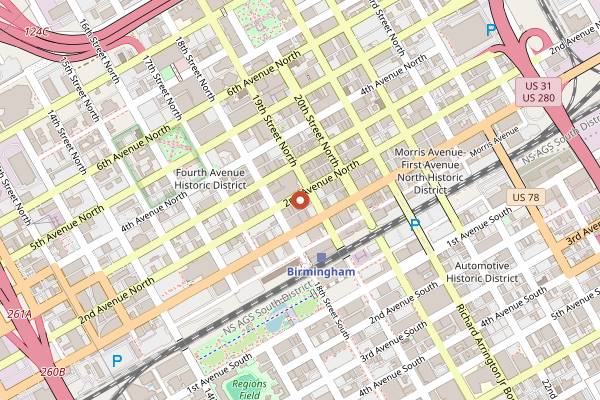 Map showing The Pizitz Food Hall in Birmingham