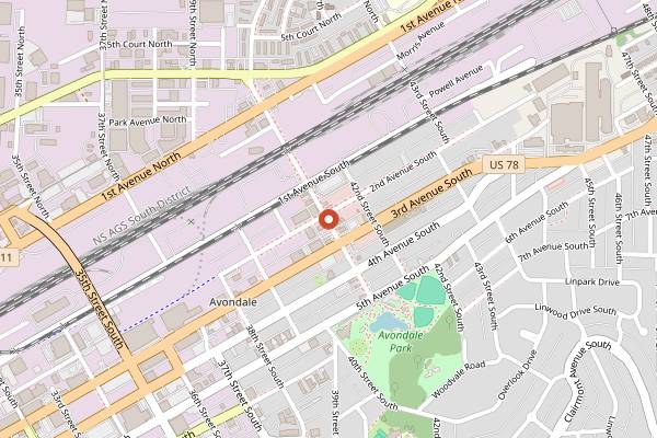 Map showing Saw's Soul Kitchen in Birmingham