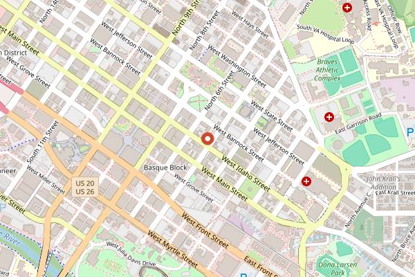 Map showing High Note Cafe in Boise