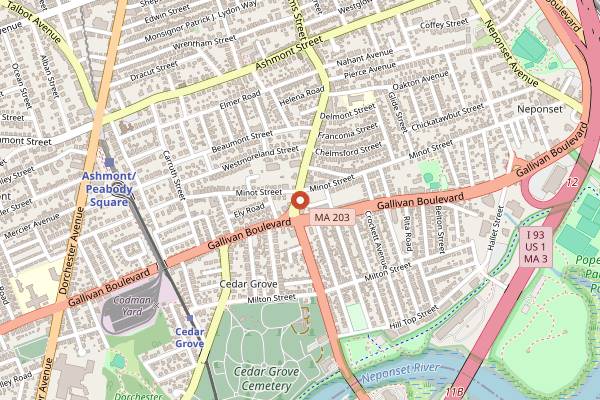 Map showing Greenhills Traditional Irish Bakery in Boston
