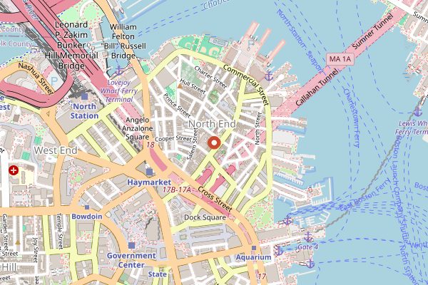 Map showing Mike's Pastry in Boston