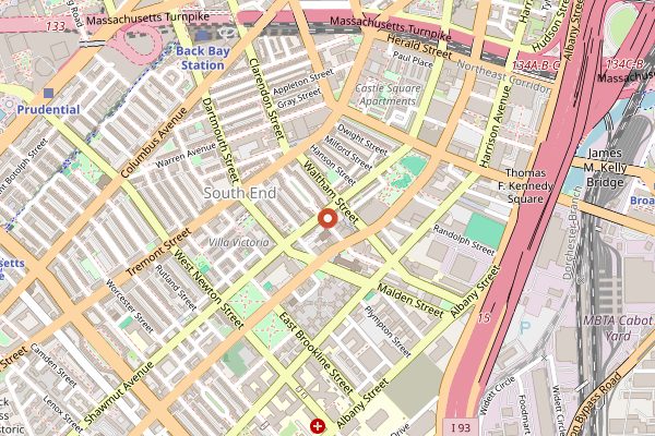 Map showing South End Buttery Bakery in Boston