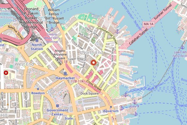 Map showing Caffe Vittoria in Boston