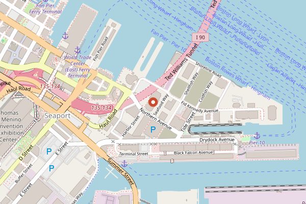 Map showing Harpoon Brewery Beer Hall in Boston